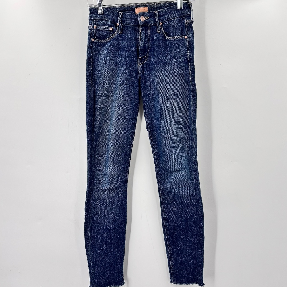 Mother Mid Rise Skinny Jeans Solid with Ankle Fray Size 24